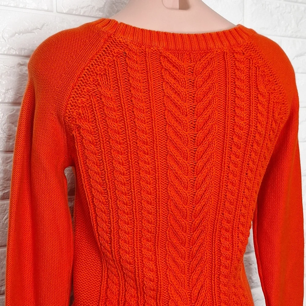 J. CREW 100% Cotton Orange Cable Knit Crew Neck Sweater